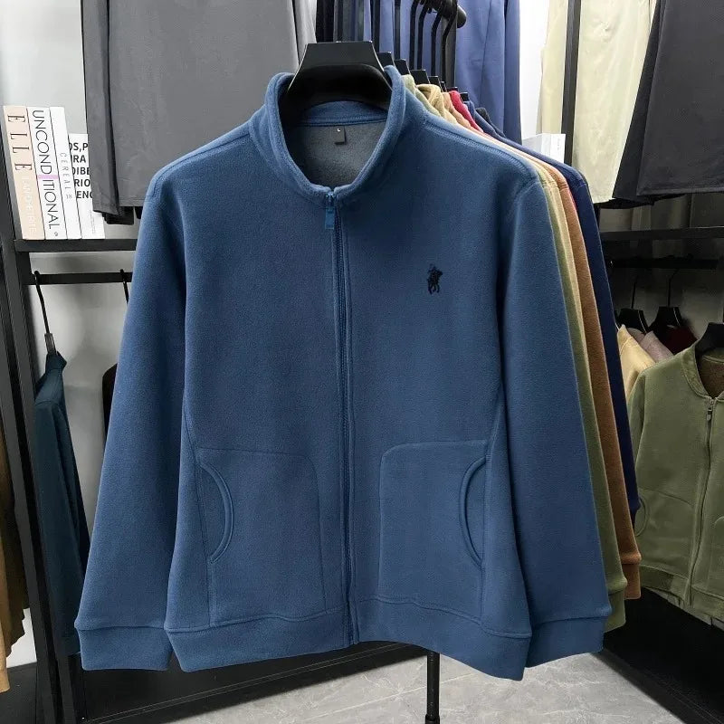 Men's Winter Thick Plush Jacket with Zipper and Pockets