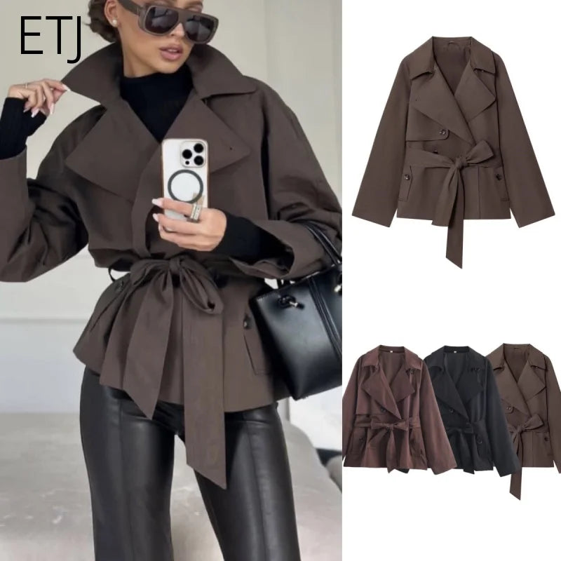 Women's Casual Double-Breasted Trench Coat in Maillard Color