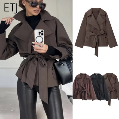 Women's Casual Double-Breasted Trench Coat in Maillard Color