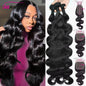 Body Wave Human Hair Bundles With Closure Natural Black