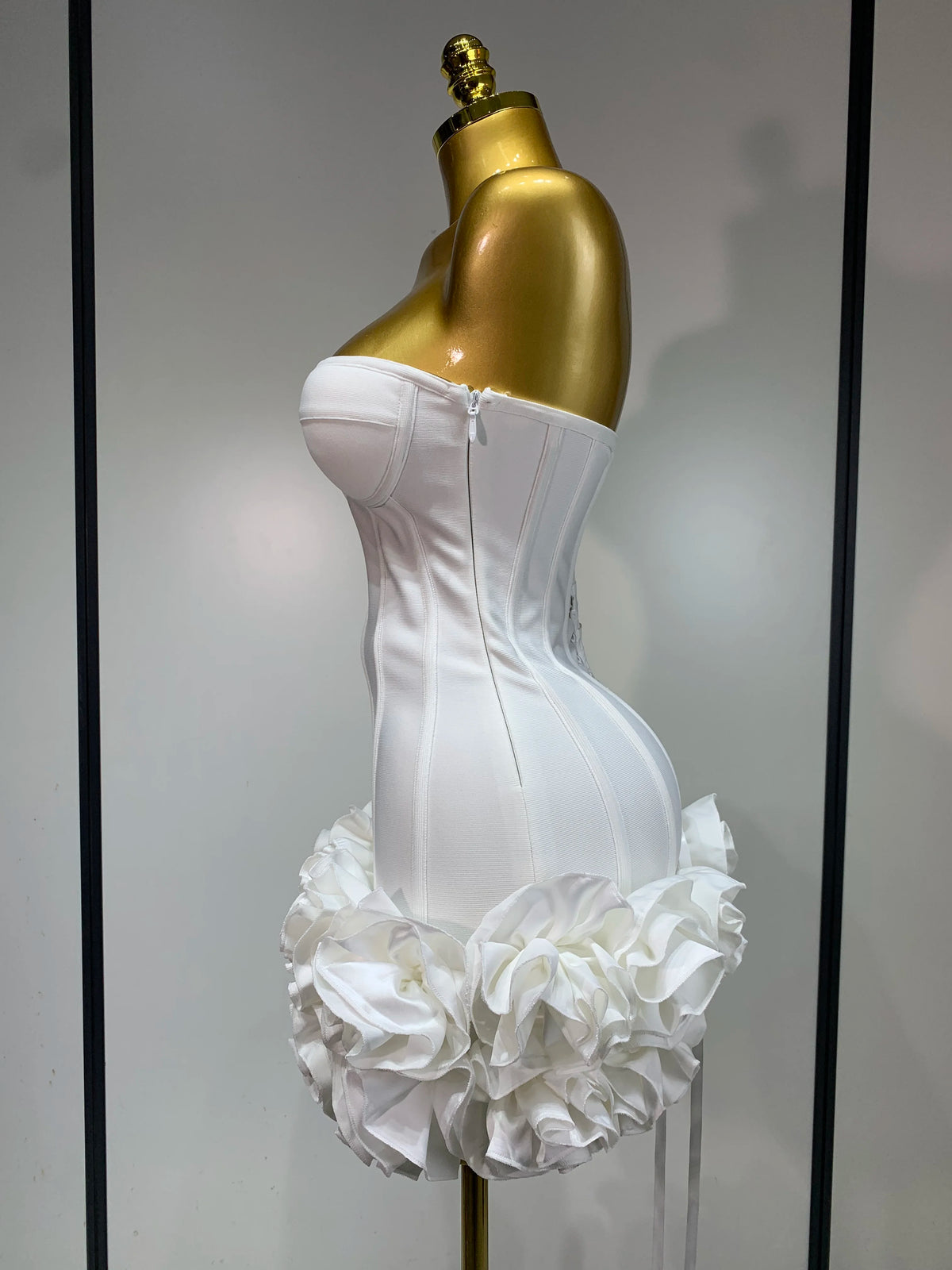 Women Strapless Backless Flower Embellished Mini Dress