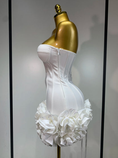 Women Strapless Backless Flower Embellished Mini Dress