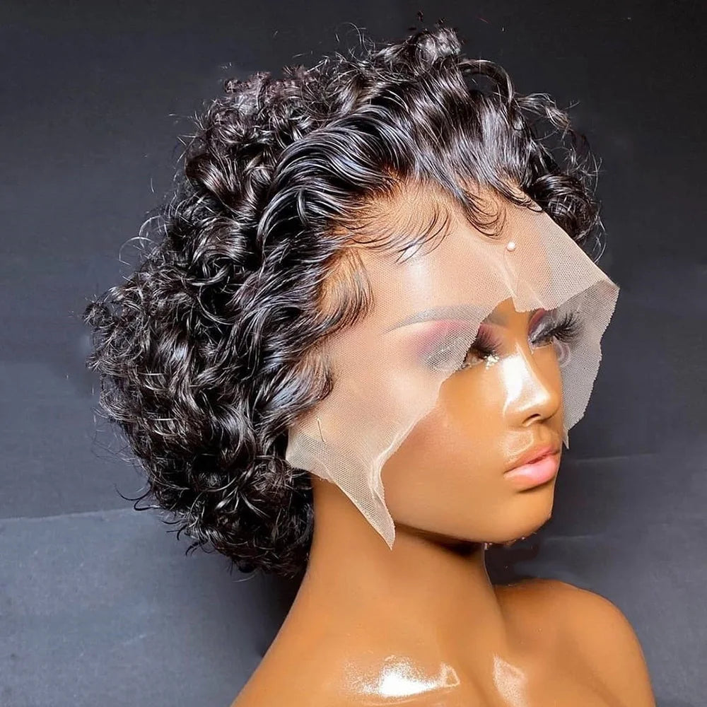 Pixie Cut Kinky Curly Bob Wig Transparent Lace Front