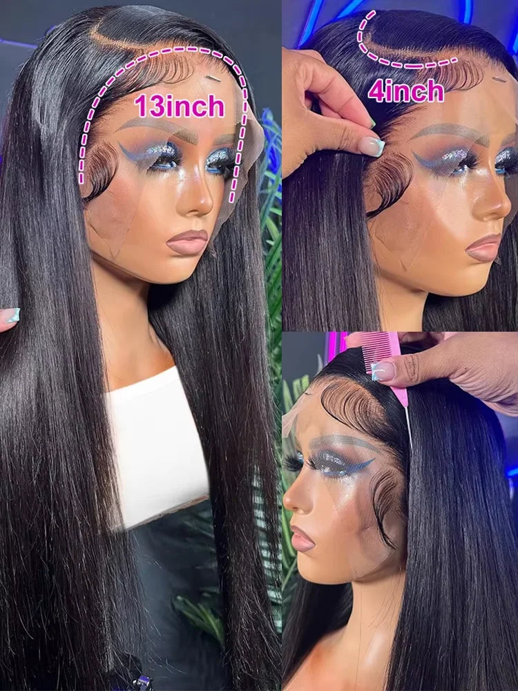 HD Transparent Bone Straight Lace Front Wig 40 46 Inch Brazilian Hair