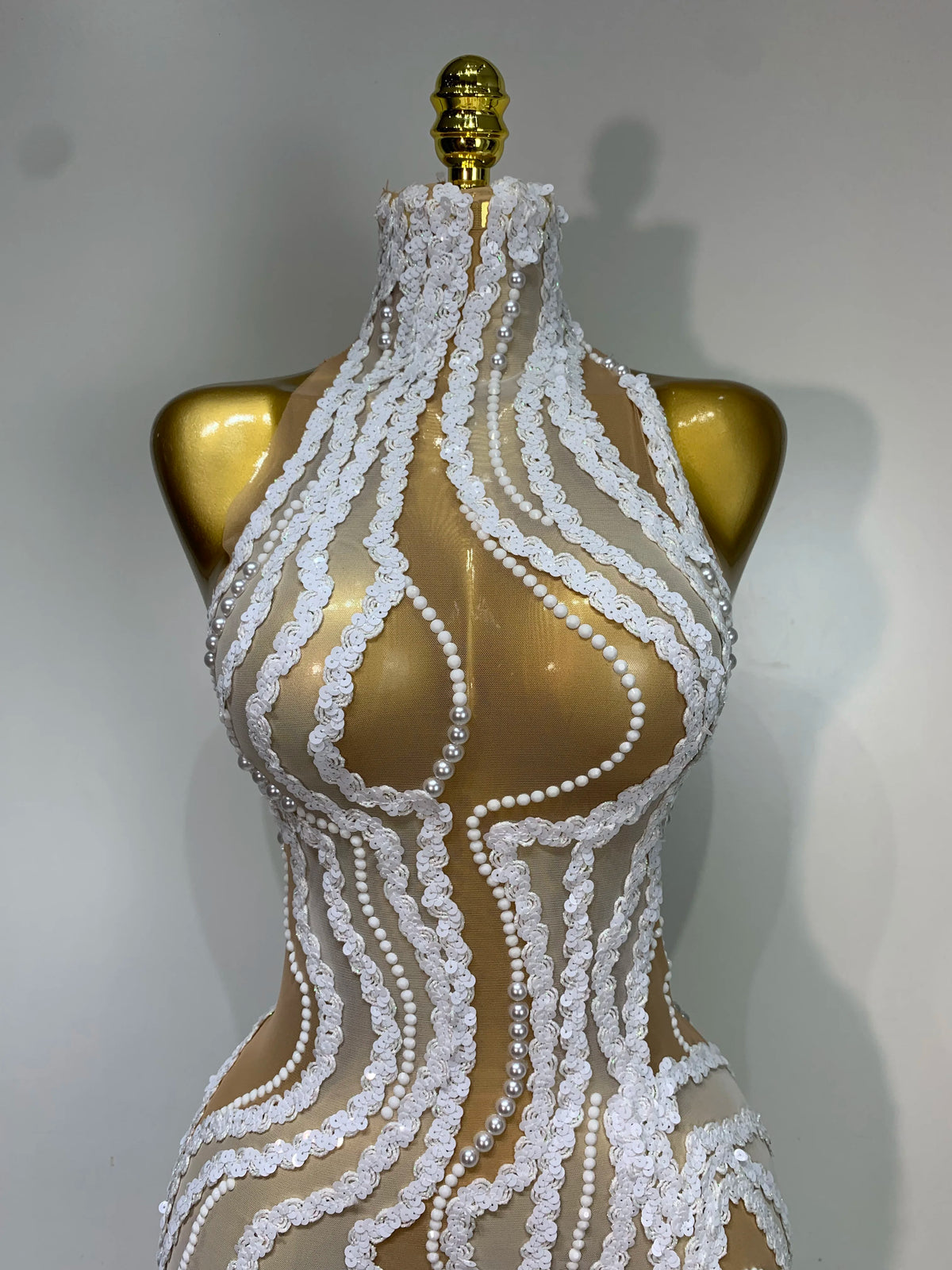 Elegant Women Long Dress with Pearl Sequins