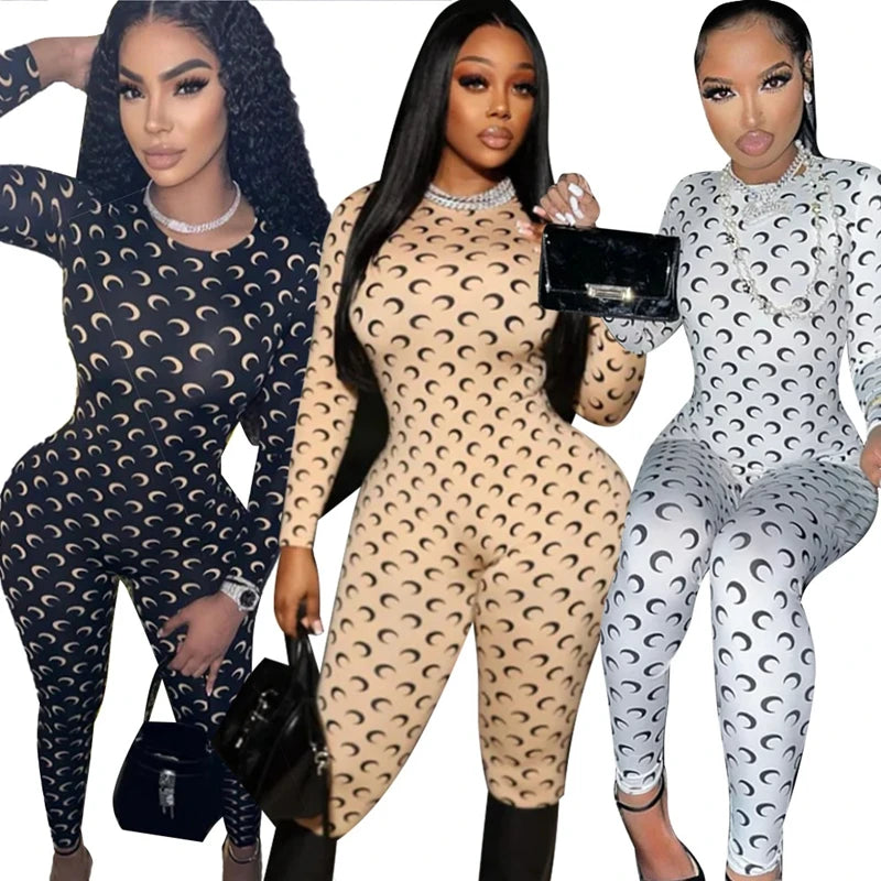 Slim Fit Moon Print Jumpsuit for Women