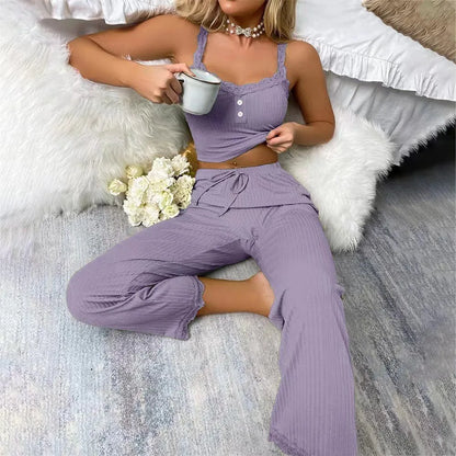 Women Autumn Pajama Set Sexy Sleepwear Trousers