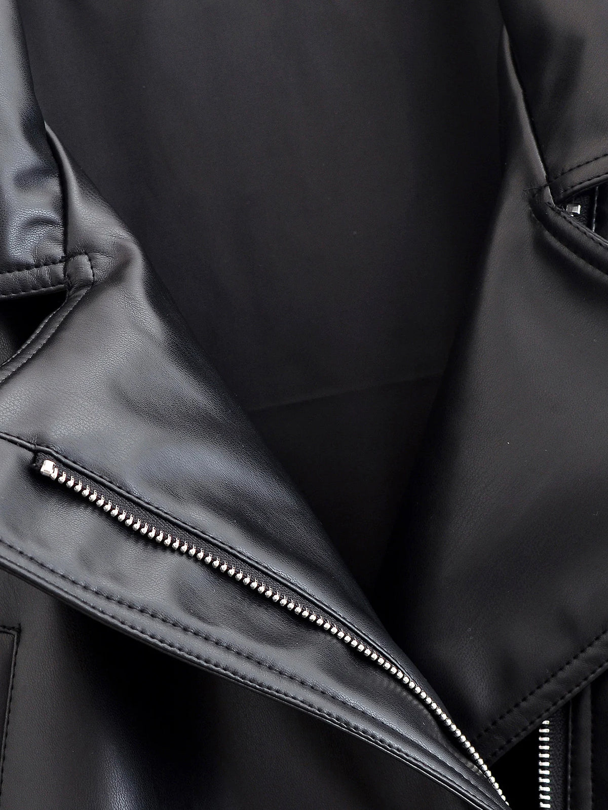 Black Faux Leather Vintage Trench Coat for Women
