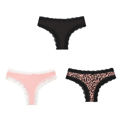 BZEL Women Lace Thong Panties Low-Waist G-String Leopard