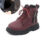 Burgundy PU Leather Ankle Boots for Kids
