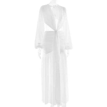 Deep V Hollow Backless Chiffon Maxi Party Dress