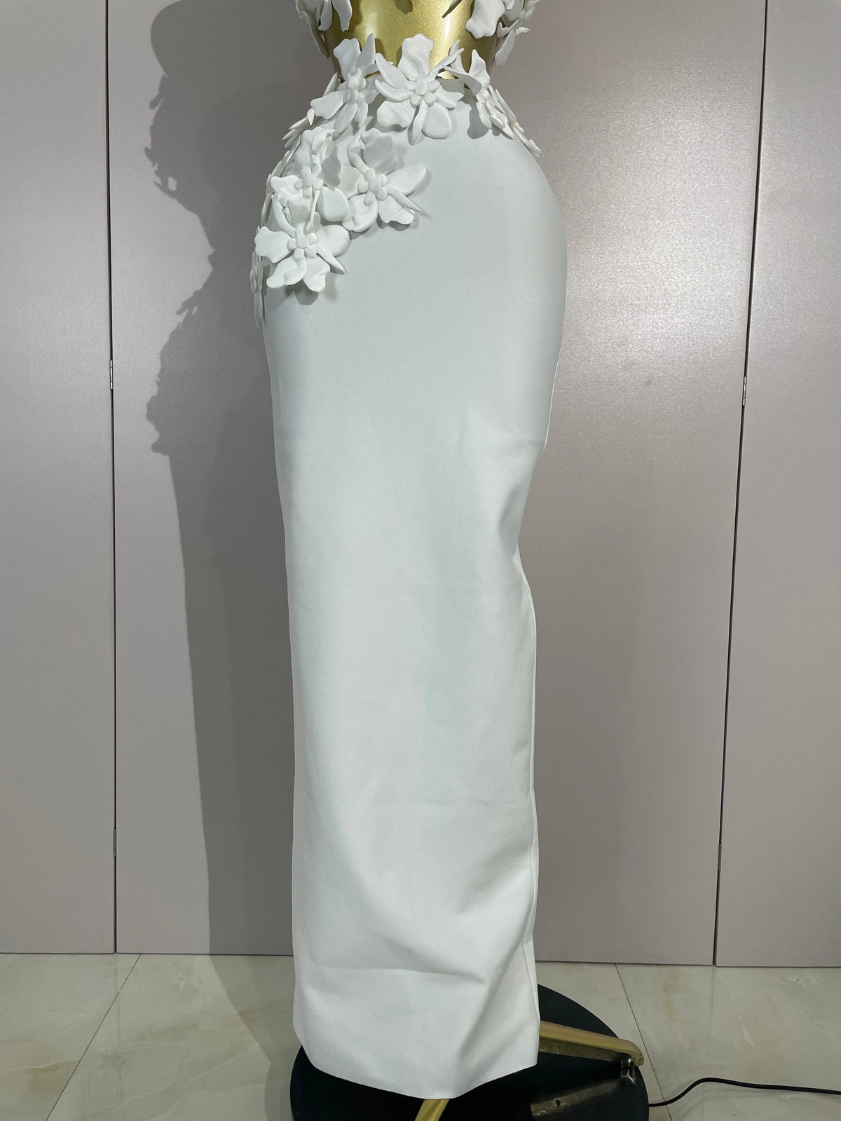 Women White Flowers V-Neck Bodycon Dress Set