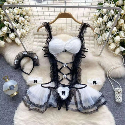 Women Transparent Lace Up Halter Bodysuit Romper