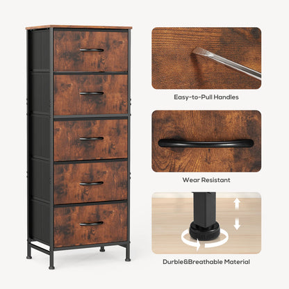 JHK 48 Inch Modern Dresser with 5 Fabric Drawers