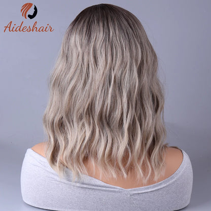 Light Gray Synthetic Wig with Fringe for Daily Use
