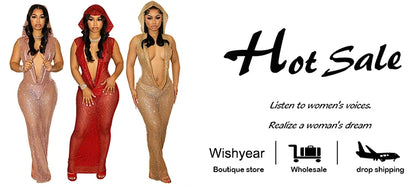 Luxury Red Hooded Dress for Women with Sequins
