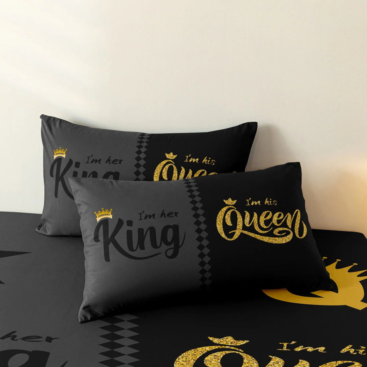 3pcs Black Gray Crown Printed Bedding Set Duvet Cover
