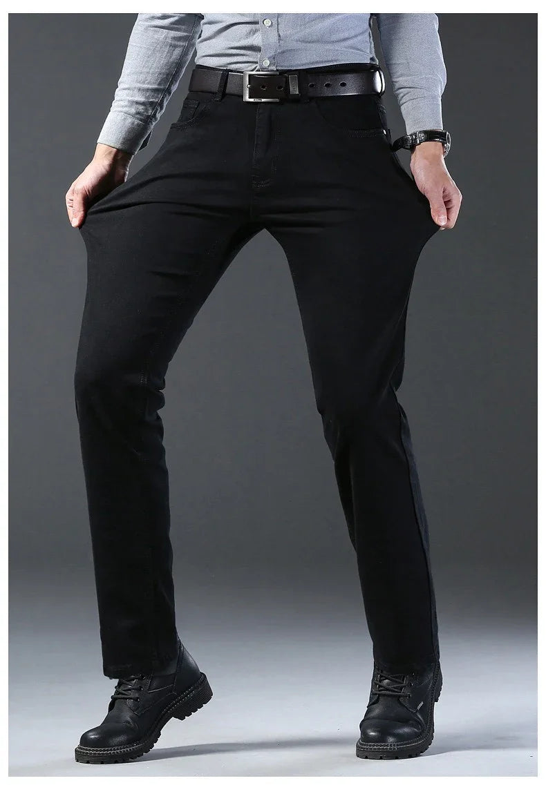 Men's Soft Stretch Black Denim Biker Jeans