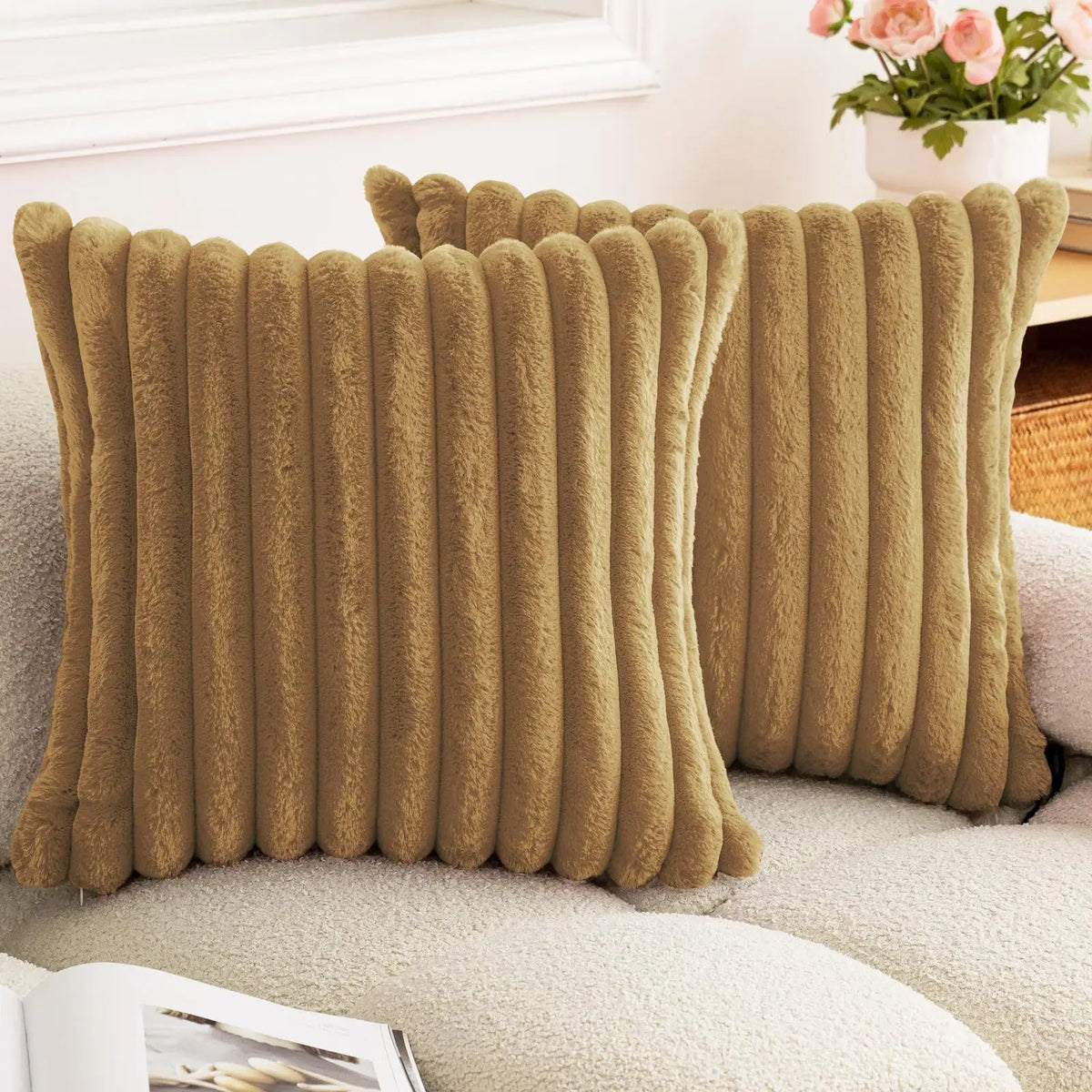 Faux Rabbit Fur Square Cushion Cover Solid Color