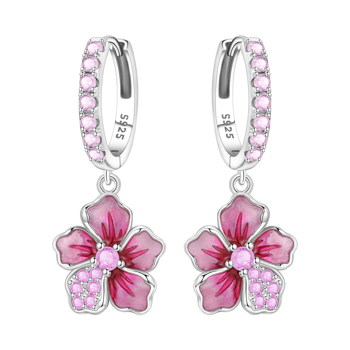 S925 Sterling Silver Iris Flower Hoop Earrings for Women