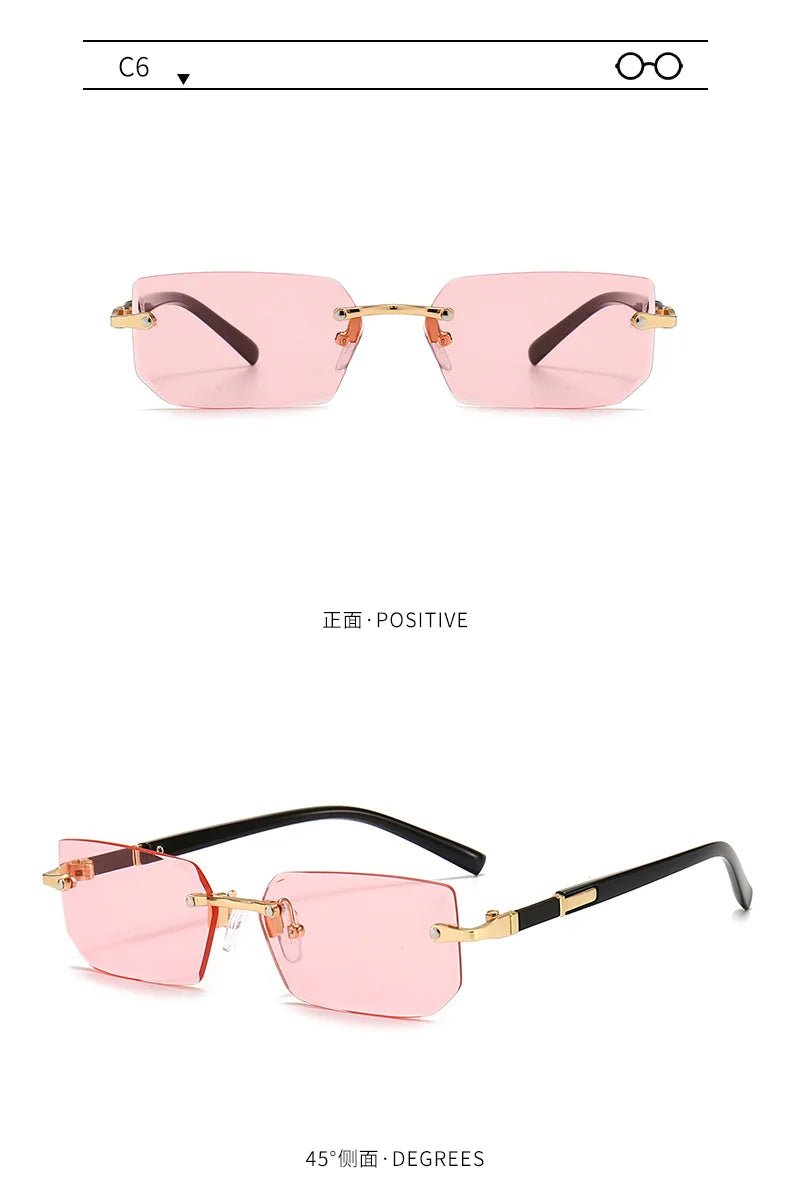 Rimless Rectangle Sunglasses for Women and Men