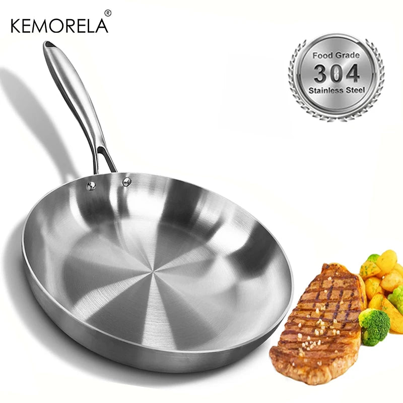 304 Stainless Steel Uncoated Frying Pan for Gas and Induction
