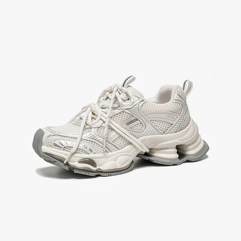 Chunky Sneakers Women Synthetic Leather Mesh Lace-up Trainers