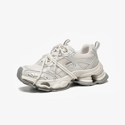 Chunky Sneakers Women Synthetic Leather Mesh Lace-up Trainers