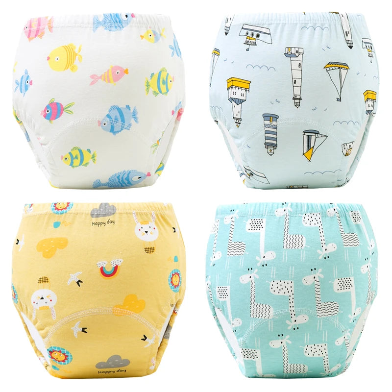 4PCS Reusable Cotton Baby Diapers for Potty Training