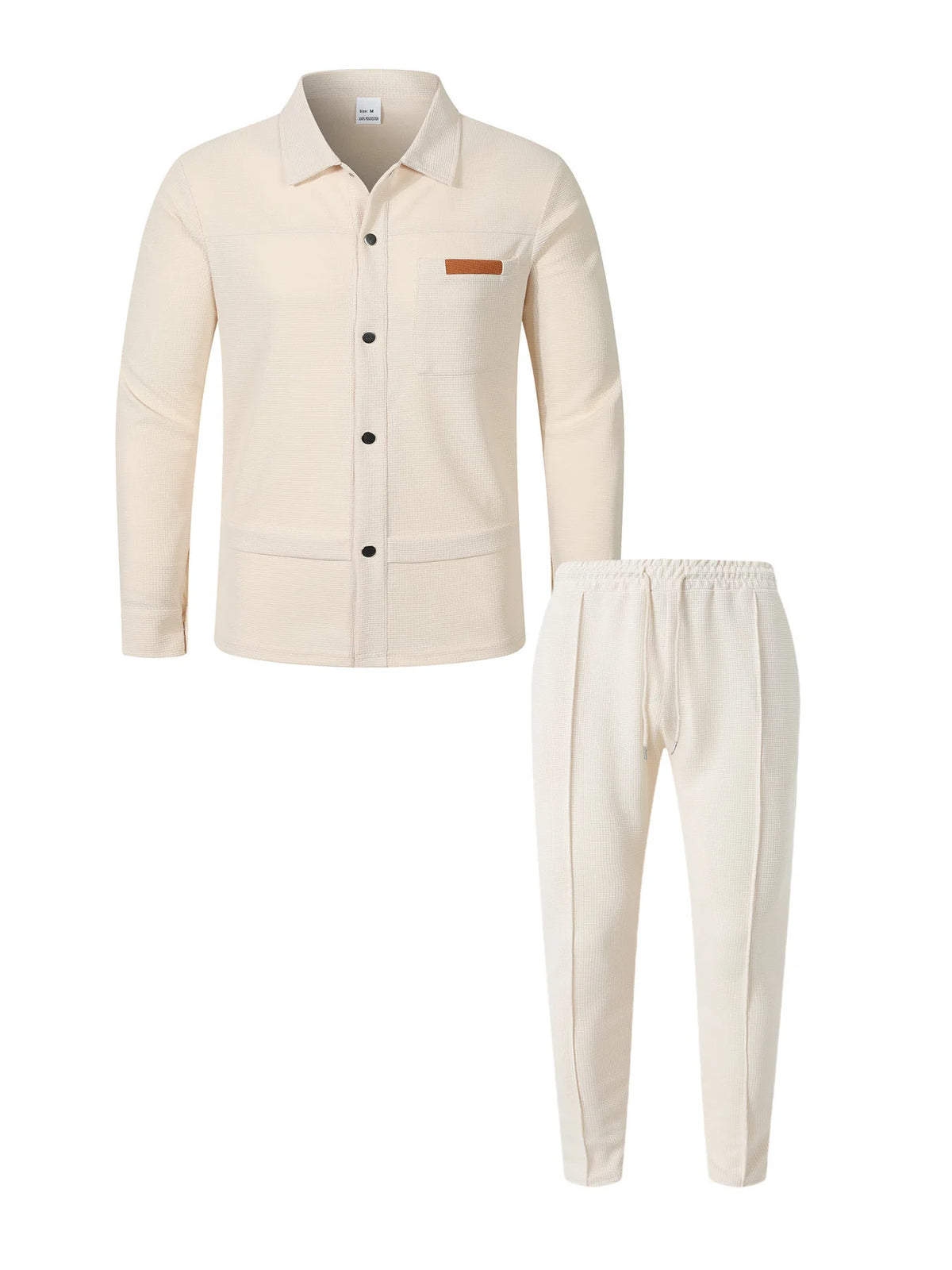 Men's Casual Waffle Pocket Jacket Set in Polyester