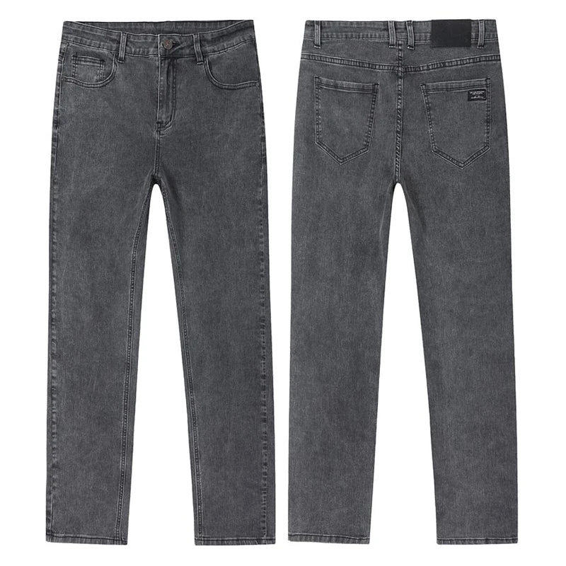 Men's Slim Denim Jeans Casual Elastic Trousers Black Gray