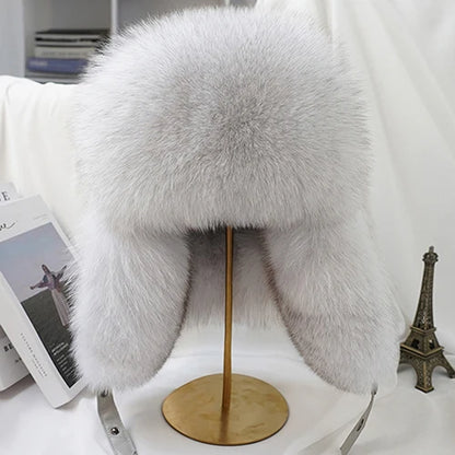 Men's Real Silver Fox Fur Bomber Hat