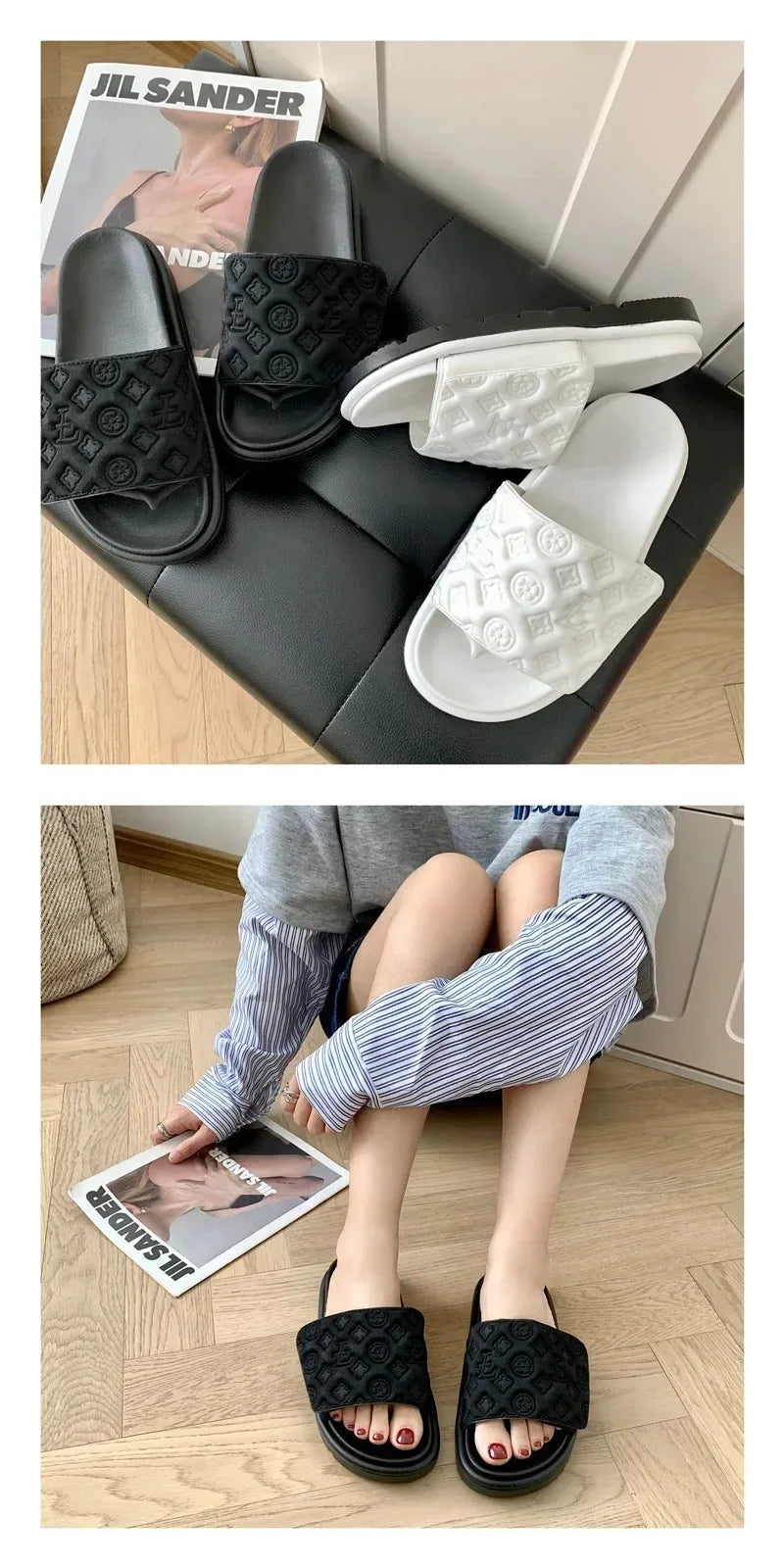 Ladies Canvas Flat Slippers Summer Sandals for Women