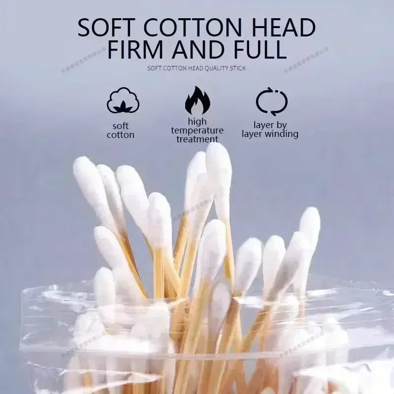 100 Pcs Baby Cotton Swabs with Wooden Sticks