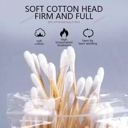 100 Pcs Baby Cotton Swabs with Wooden Sticks