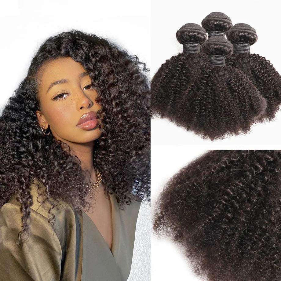 ELISHEVA Indian Human Hair Weave Bundles Kinky Curly Jet Black