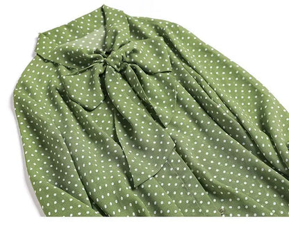 Shawl Collar Long Sleeve Blouse Women Polka Dot Cardigan