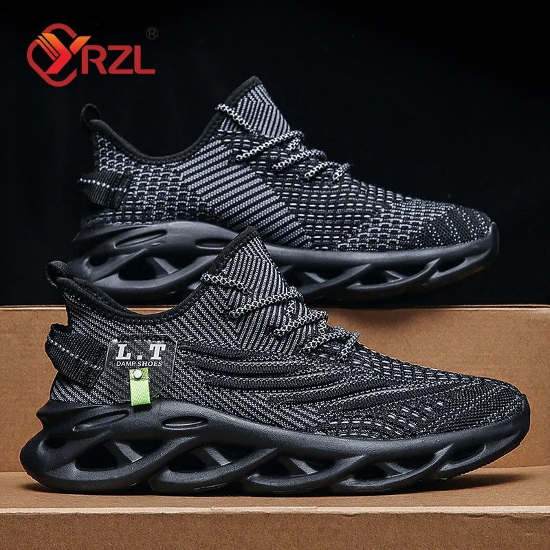 YRZL Men's Black Breathable Mesh Jogging Shoes