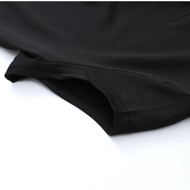 Kpop Black Hollow Out Mini Dress Women Elegant Turtleneck