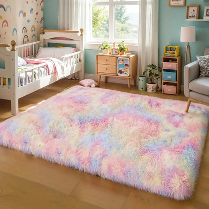 Black Plush Long-Pile Carpet, Soft Non-Slip Rug