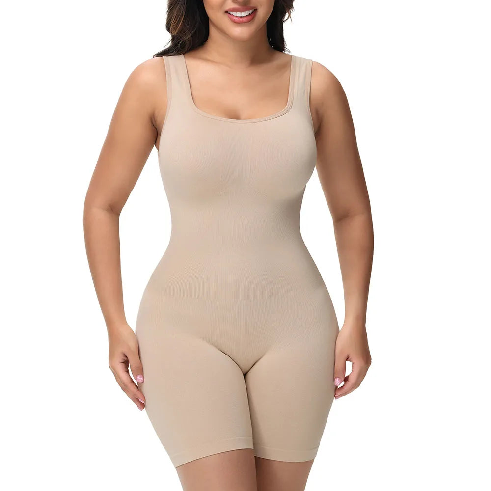 Wide Strap Bodysuit Shapewear for Women in Black/Nude