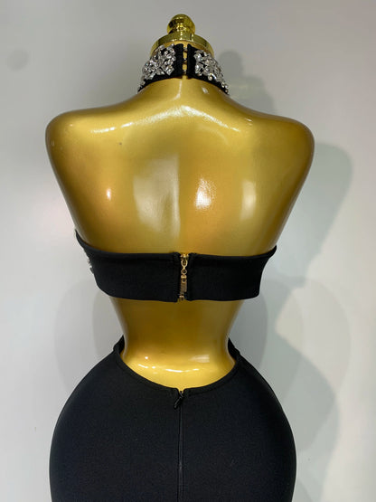 Black Bodycon Bandage Dress with Sparkly Crystals