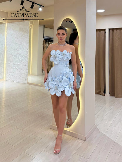 3D Floral Corset Mini Evening Dress with Rhinestones