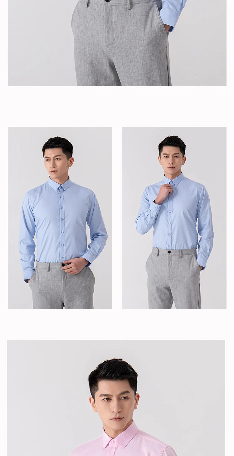Men's Slim Fit Solid Color White Dress Shirt