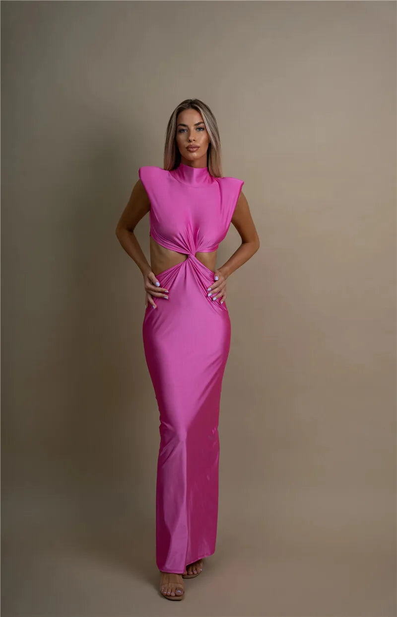 Hollow Out Turtleneck Maxi Dress for Women