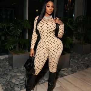 Slim Fit Moon Print Jumpsuit for Women