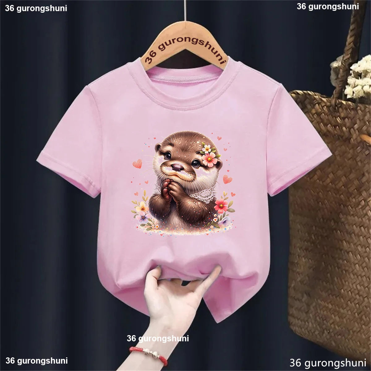 Kawaii Otter Love Printed T-Shirt for Kids