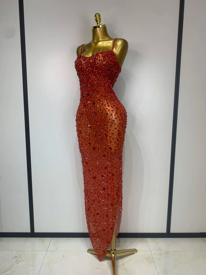 Luxury Rhinestone Mesh Bodycon Dress for Women