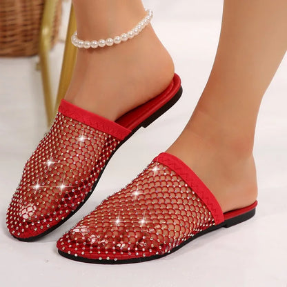 Women Summer Flat Slippers with Water Diamond
