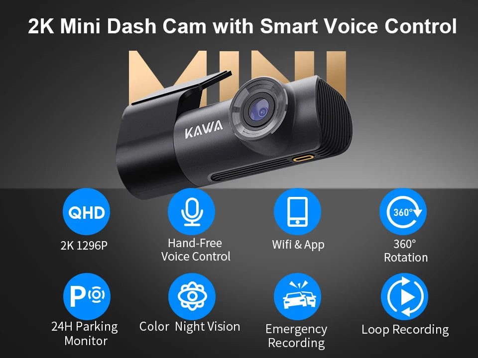 KAWA D5 2K Dash Camera with WiFi and Voice Control